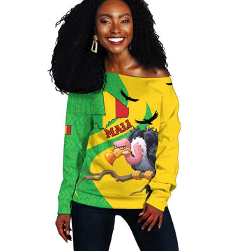 Personalized Afro Mali Vulture Off Shoulder Sweater Flag Map - Bogolan Pattern LT15