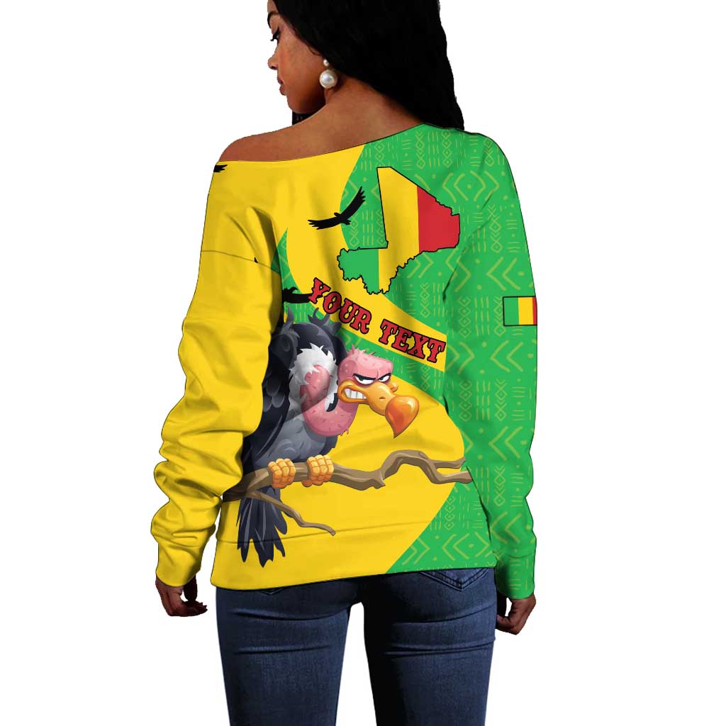 Personalized Afro Mali Vulture Off Shoulder Sweater Flag Map - Bogolan Pattern LT15