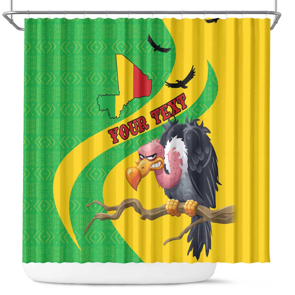 Personalised Mali Shower Curtain Vulture With Flag Map Bogolan Pattern LT15