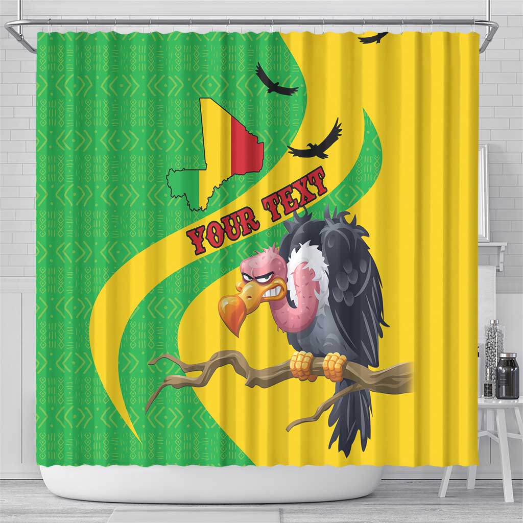 Personalised Mali Shower Curtain Vulture With Flag Map Bogolan Pattern LT15