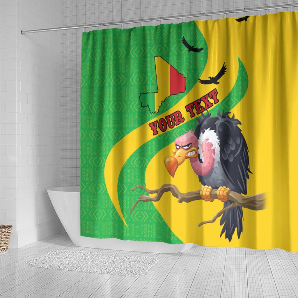 Personalised Mali Shower Curtain Vulture With Flag Map Bogolan Pattern LT15