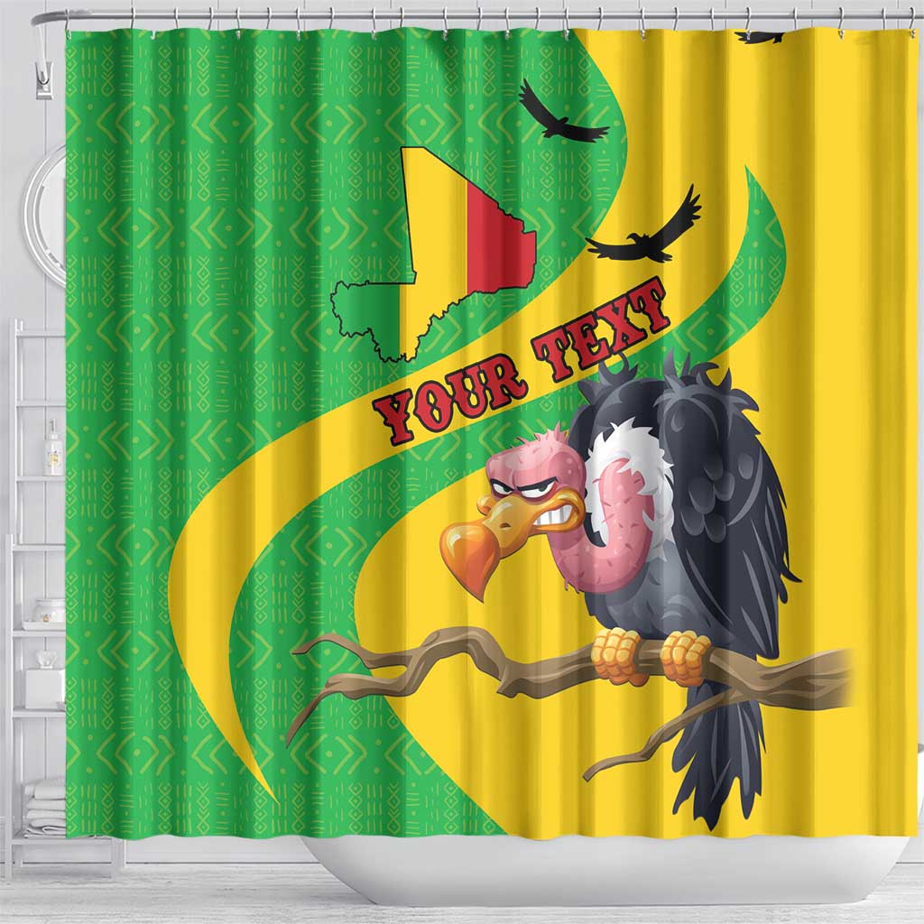 Personalised Mali Shower Curtain Vulture With Flag Map Bogolan Pattern LT15