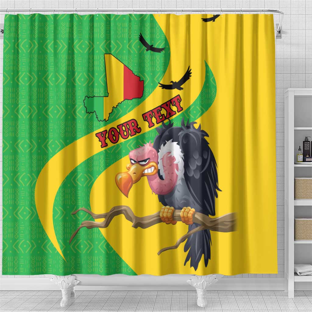 Personalised Mali Shower Curtain Vulture With Flag Map Bogolan Pattern LT15
