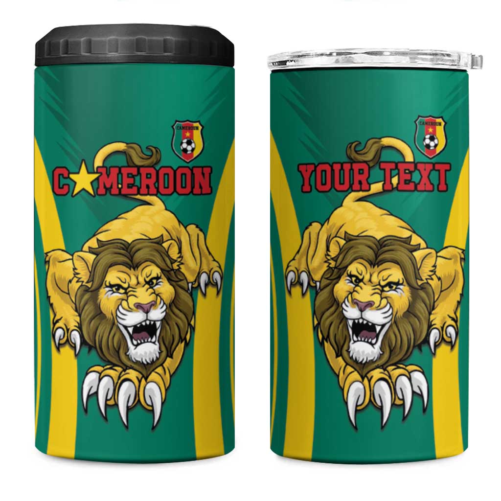 Custom Afro Cameroun Football 4 in 1 Can Cooler Tumbler Go Les Lions Indomptables LT15