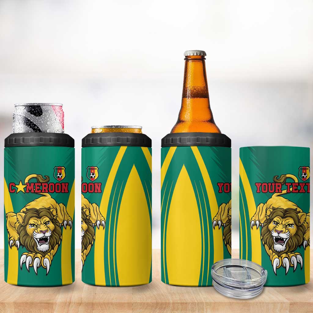 Custom Afro Cameroun Football 4 in 1 Can Cooler Tumbler Go Les Lions Indomptables LT15