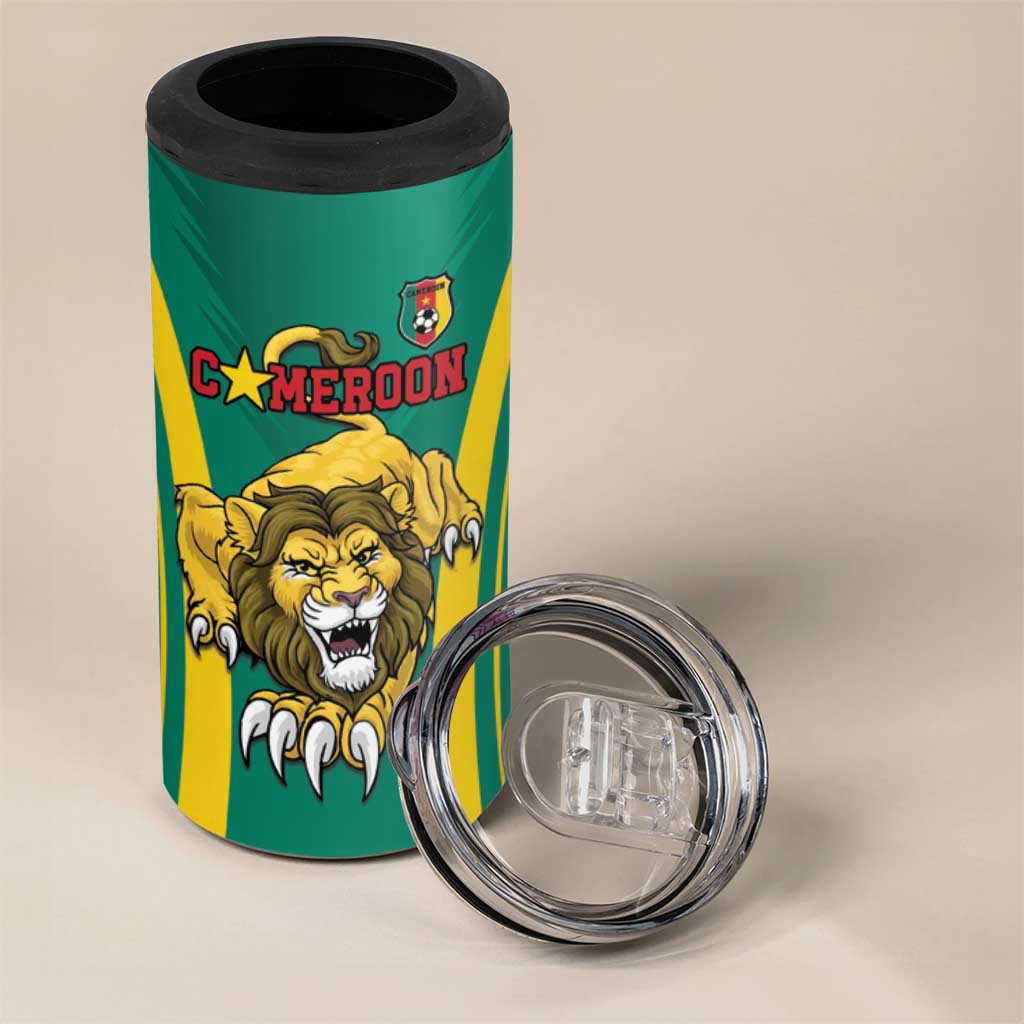 Custom Afro Cameroun Football 4 in 1 Can Cooler Tumbler Go Les Lions Indomptables LT15