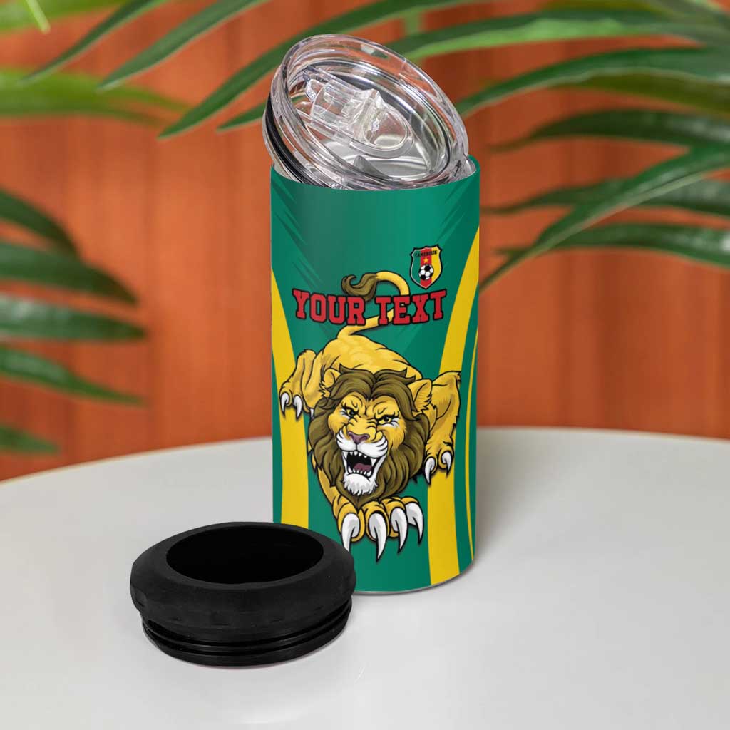Custom Afro Cameroun Football 4 in 1 Can Cooler Tumbler Go Les Lions Indomptables LT15