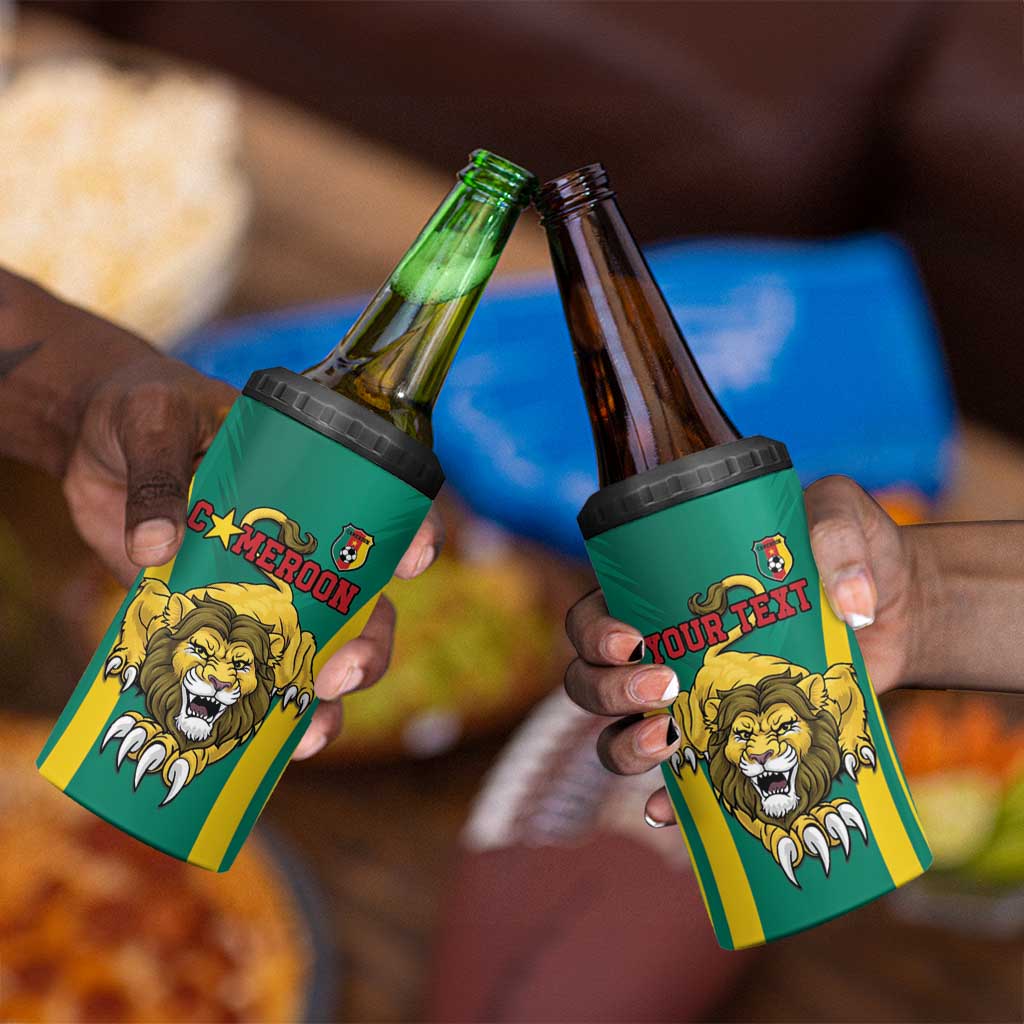 Custom Afro Cameroun Football 4 in 1 Can Cooler Tumbler Go Les Lions Indomptables LT15