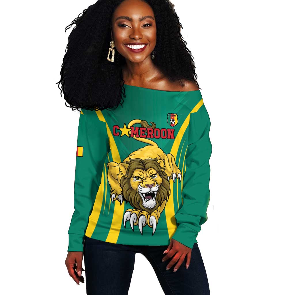 Custom Afro Cameroun Football Off Shoulder Sweater Go Les Lions Indomptables LT15