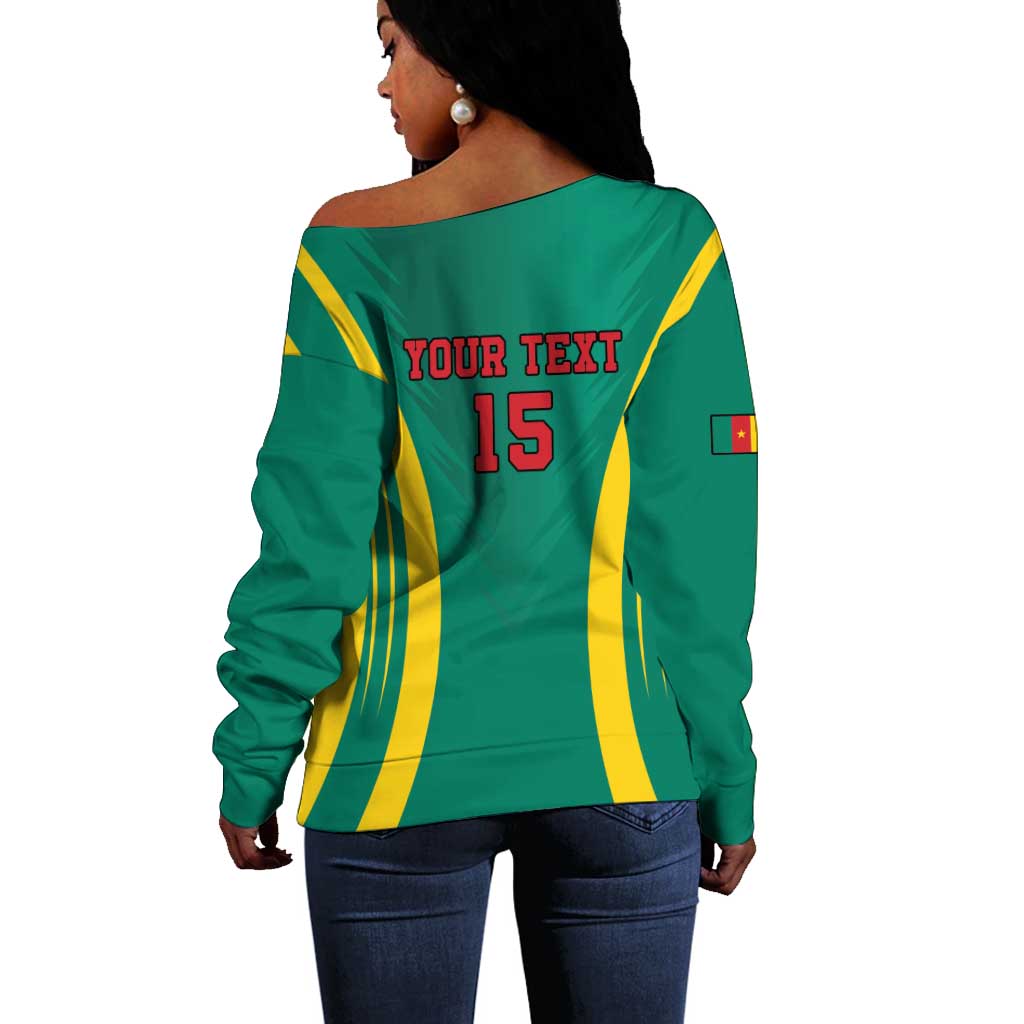 Custom Afro Cameroun Football Off Shoulder Sweater Go Les Lions Indomptables LT15