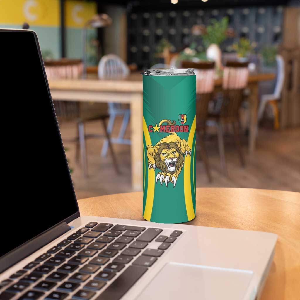 Custom Afro Cameroun Football Skinny Tumbler Go Les Lions Indomptables LT15