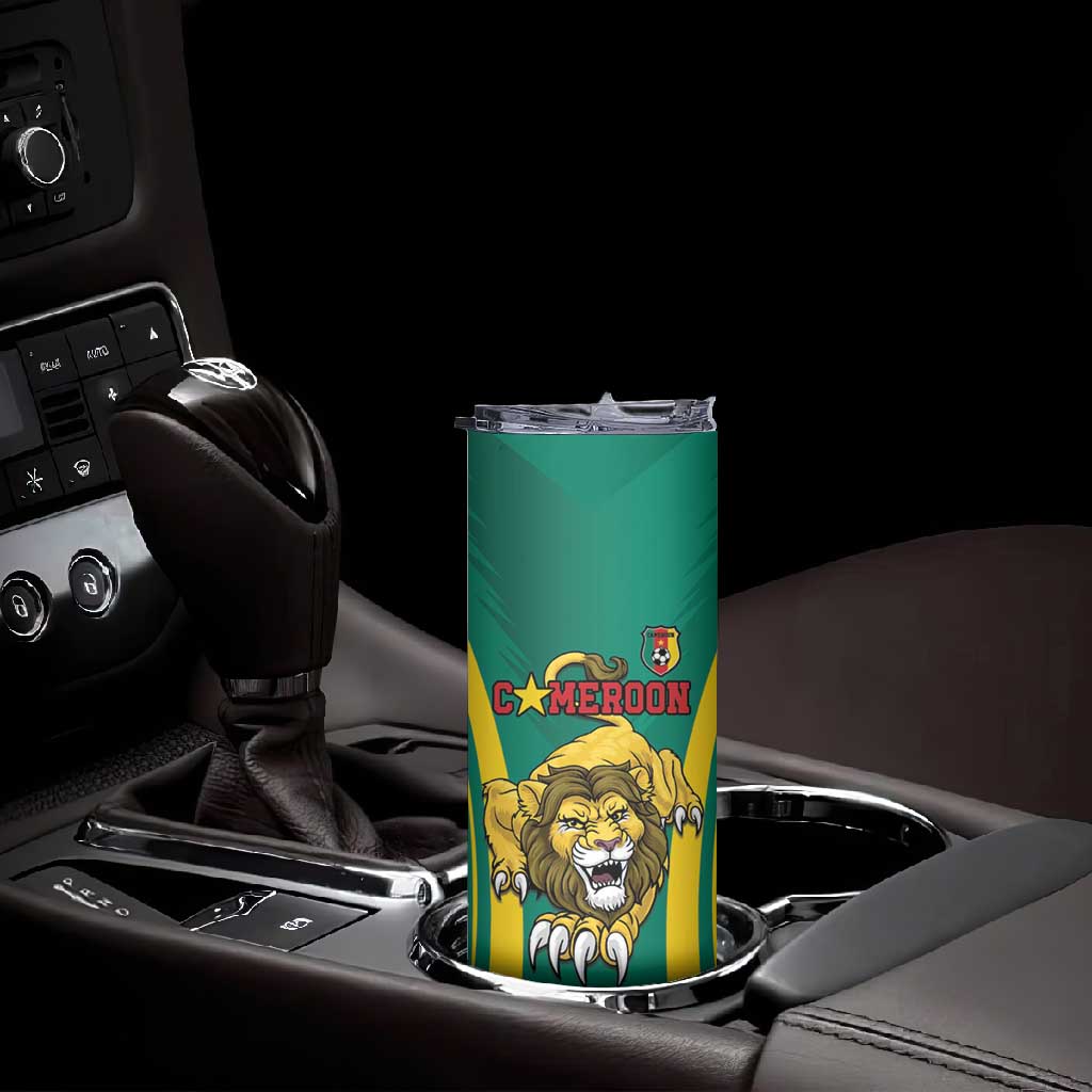 Custom Afro Cameroun Football Skinny Tumbler Go Les Lions Indomptables LT15