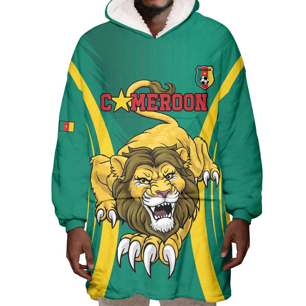 Custom Afro Cameroun Football Wearable Blanket Hoodie Go Les Lions Indomptables LT15