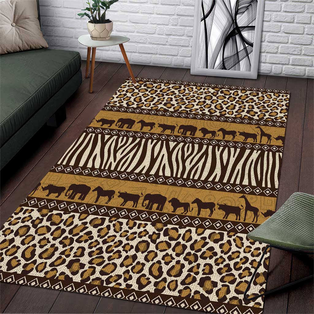Leopards and Zebra Skins Area Rug Mix African Pattern LT15