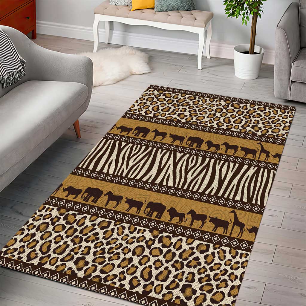 Leopards and Zebra Skins Area Rug Mix African Pattern LT15