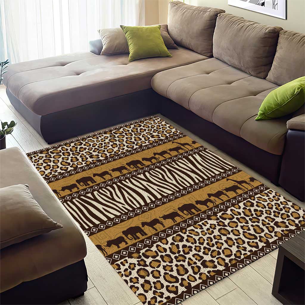 Leopards and Zebra Skins Area Rug Mix African Pattern LT15