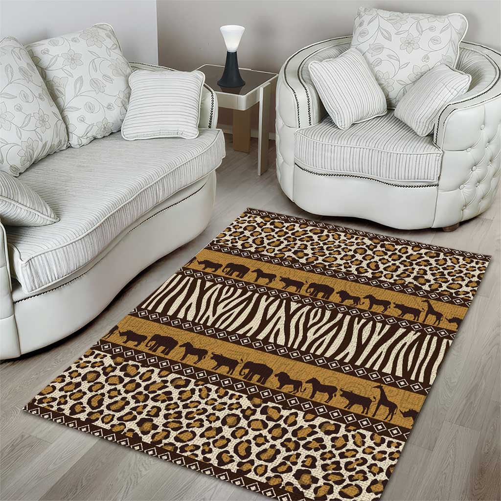 Leopards and Zebra Skins Area Rug Mix African Pattern LT15