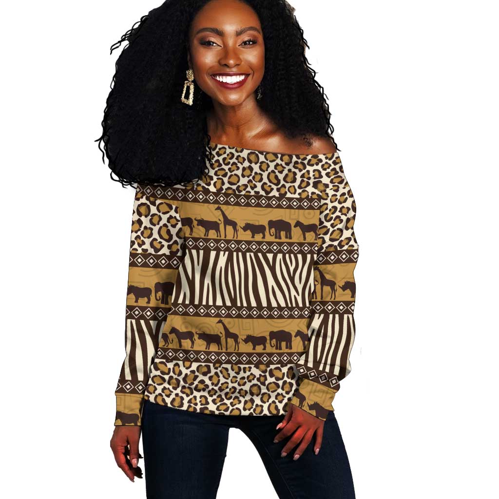 Leopards and Zebra Skins Off Shoulder Sweater Mix African Pattern LT15