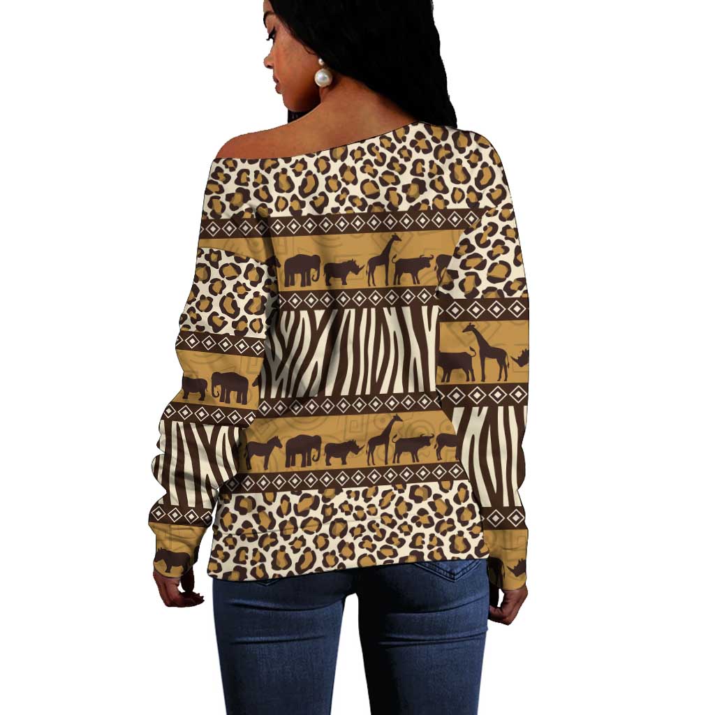 Leopards and Zebra Skins Off Shoulder Sweater Mix African Pattern LT15