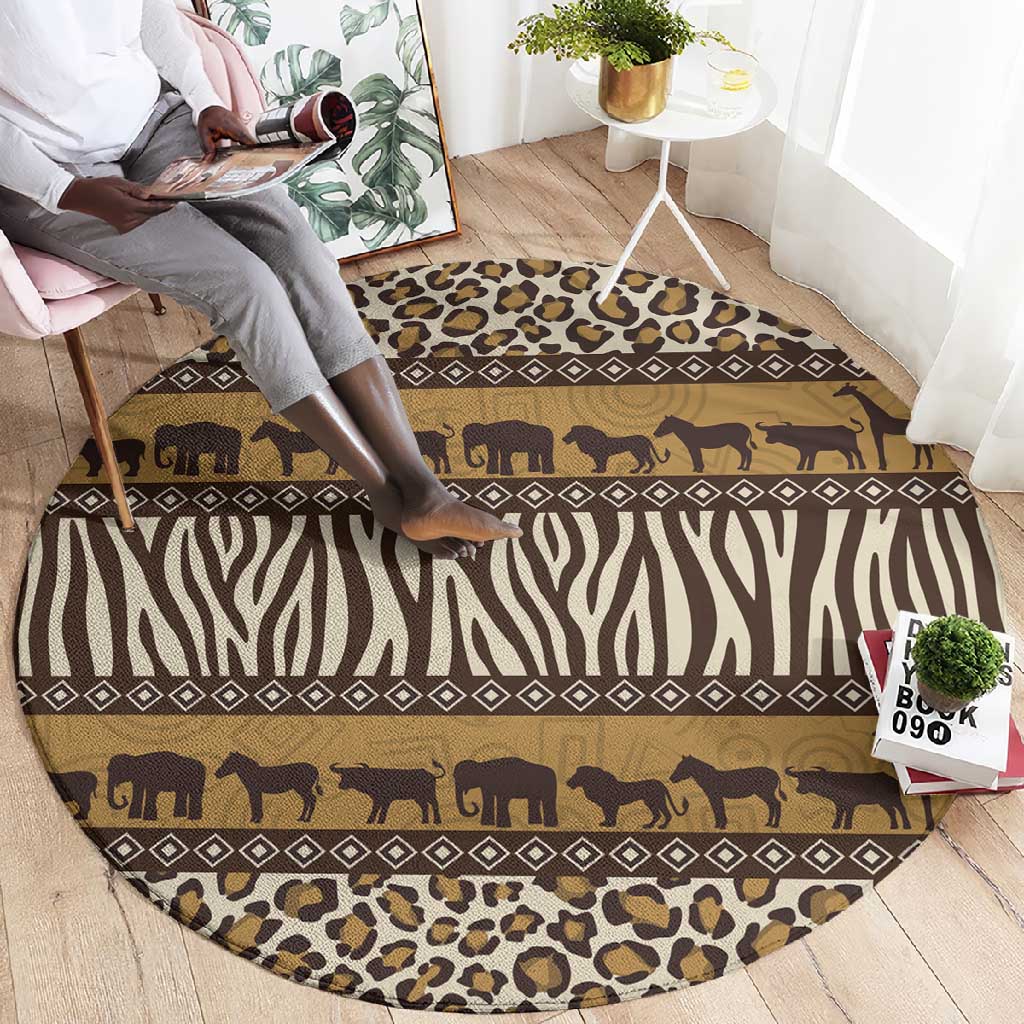 Leopards and Zebra Skins Round Carpet Mix African Pattern LT15