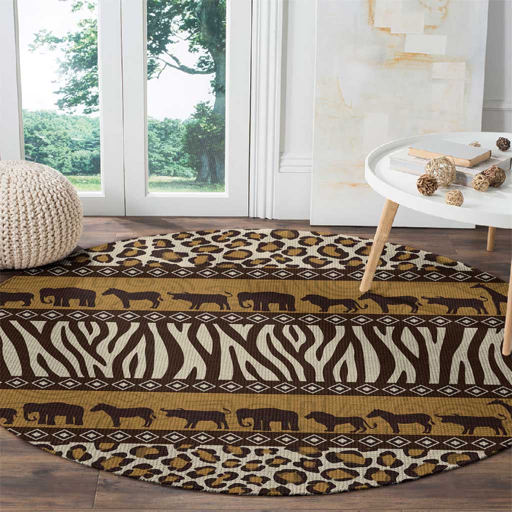 Leopards and Zebra Skins Round Carpet Mix African Pattern LT15