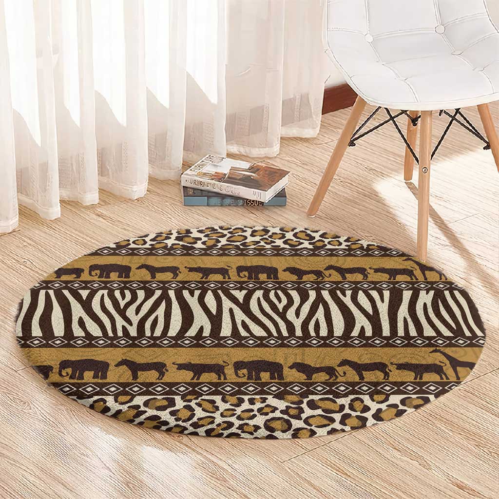 Leopards and Zebra Skins Round Carpet Mix African Pattern LT15