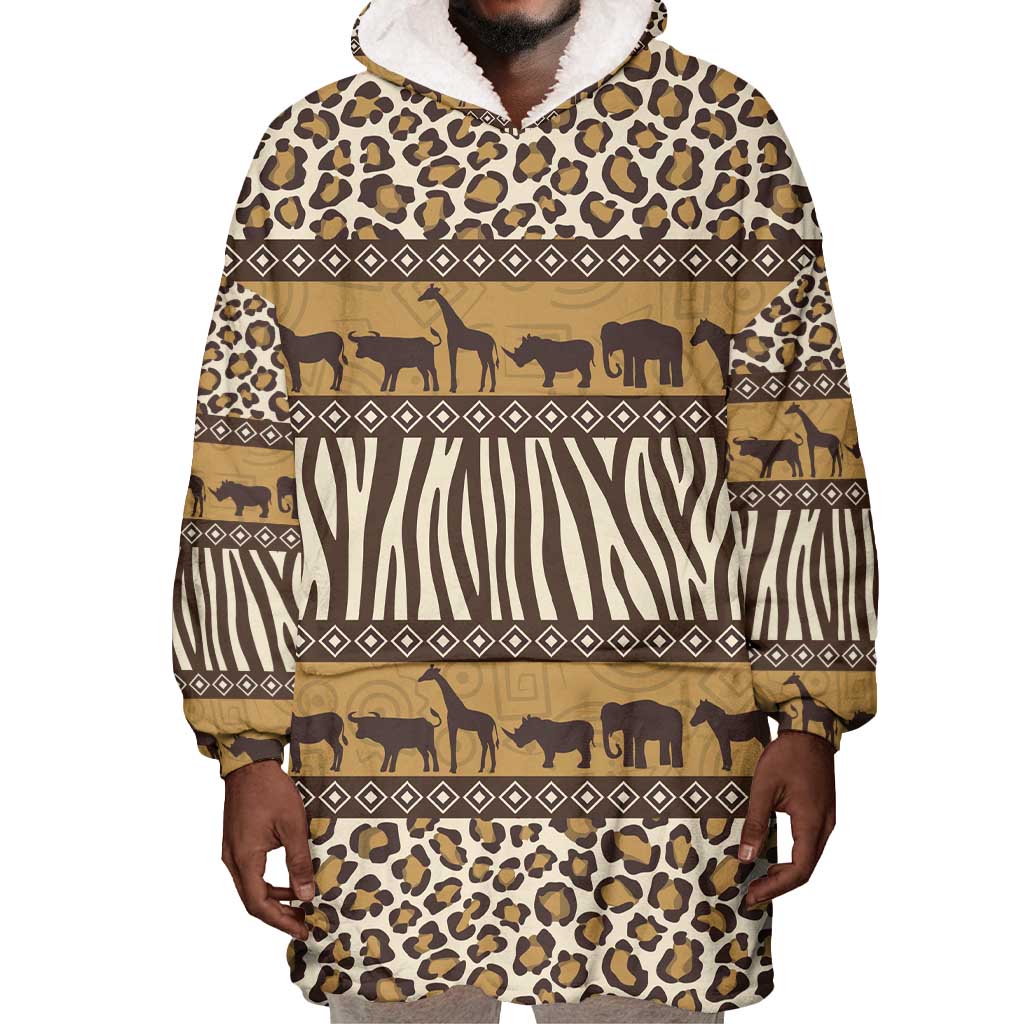 Leopards and Zebra Skins Wearable Blanket Hoodie Mix African Pattern LT15