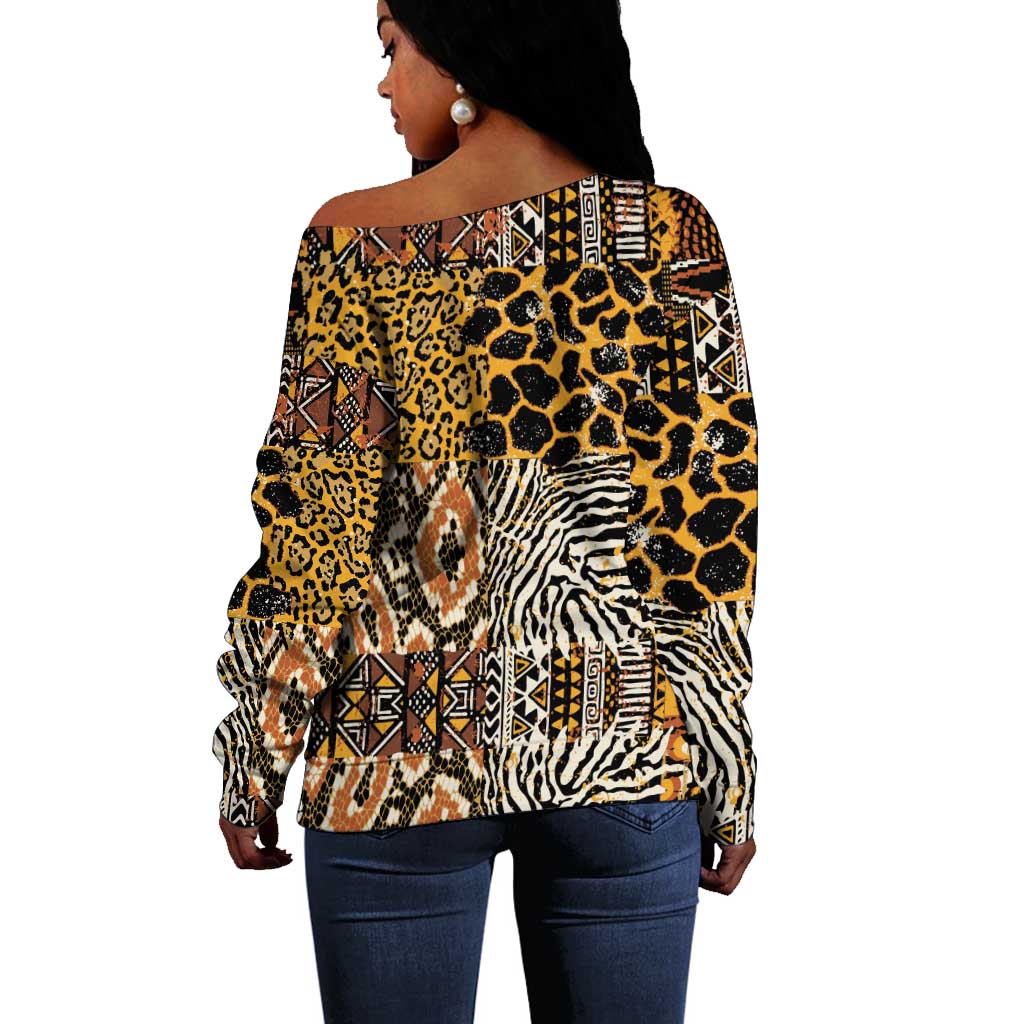 Wild Animal Skins Off Shoulder Sweater African Tribal Pattern LT15