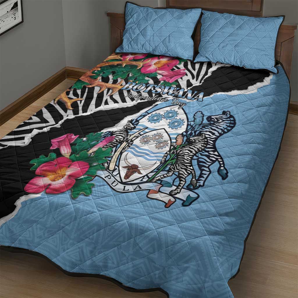 Botswana Independence Day Quilt Bed Set Kalahari Devils Claw Zebra With Arican Pattern LT15