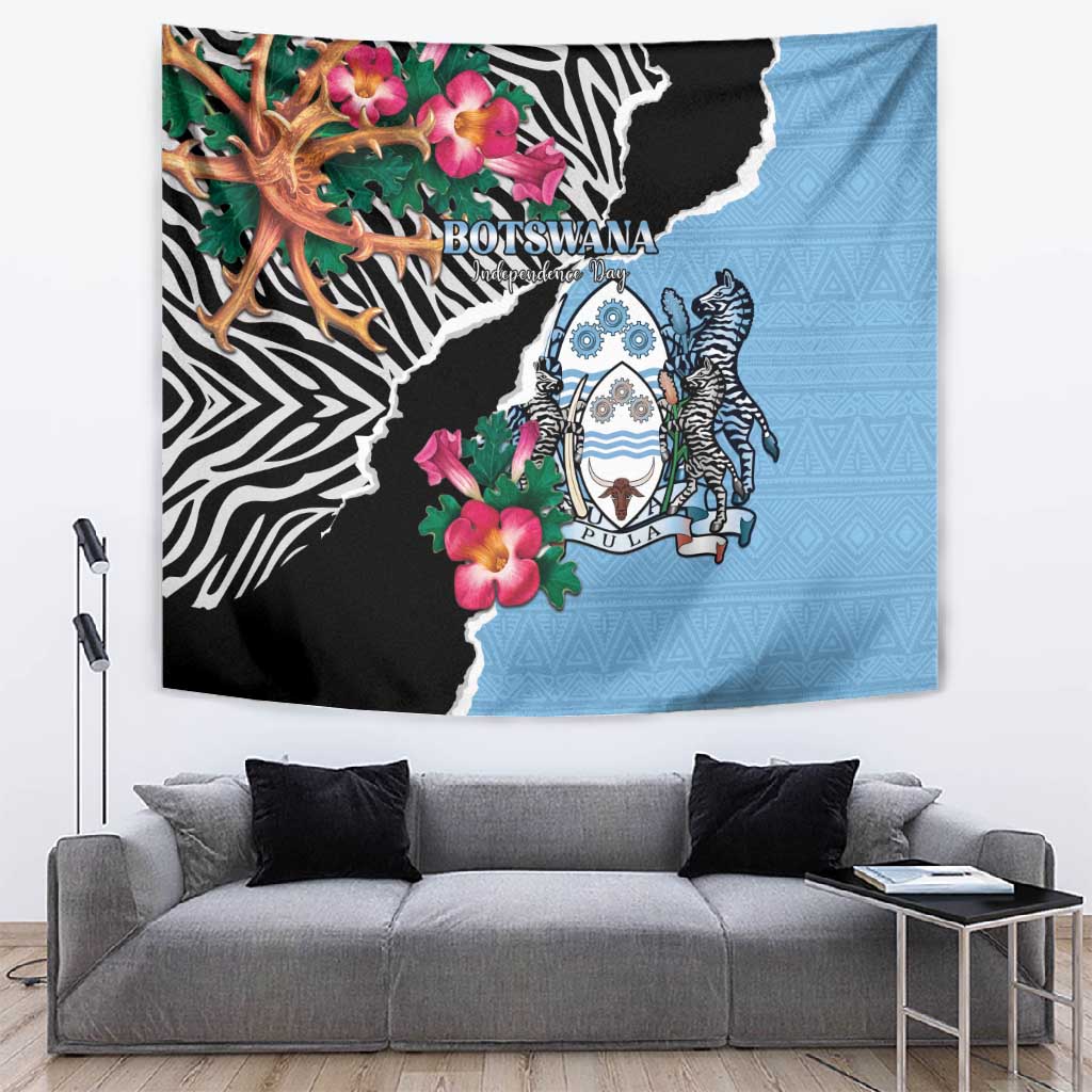 Botswana Independence Day Tapestry Kalahari Devils Claw Zebra With Arican Pattern LT15