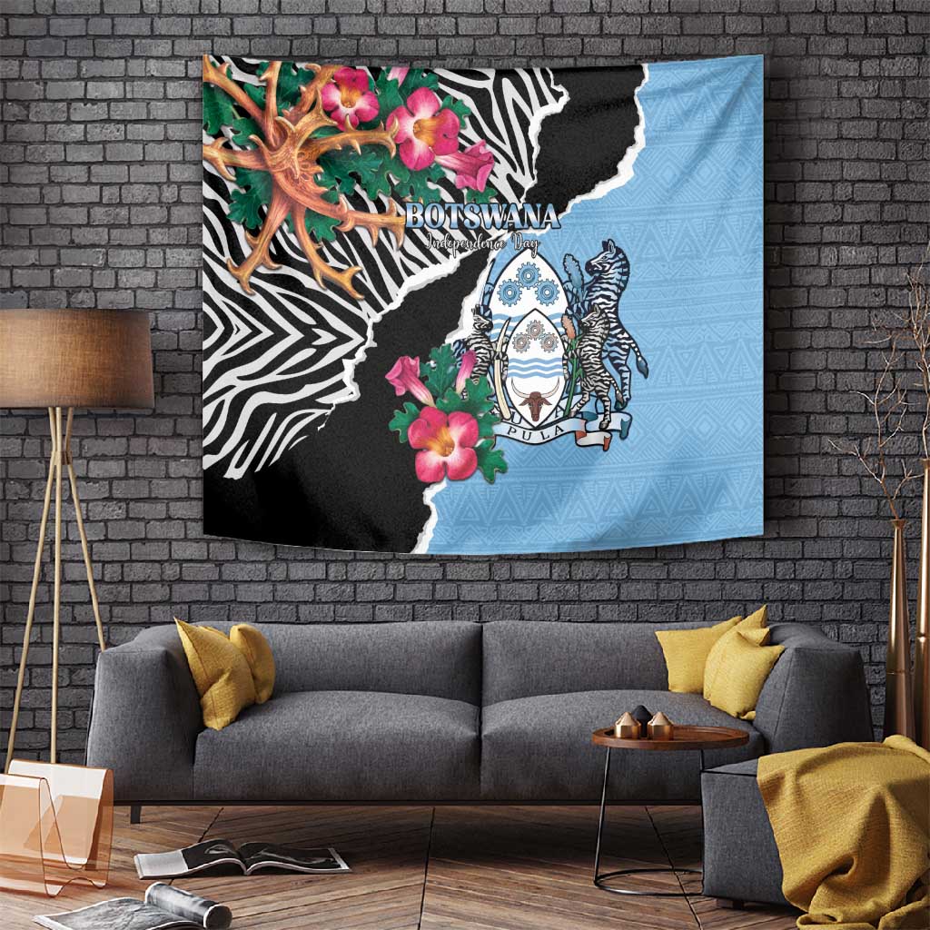 Botswana Independence Day Tapestry Kalahari Devils Claw Zebra With Arican Pattern LT15