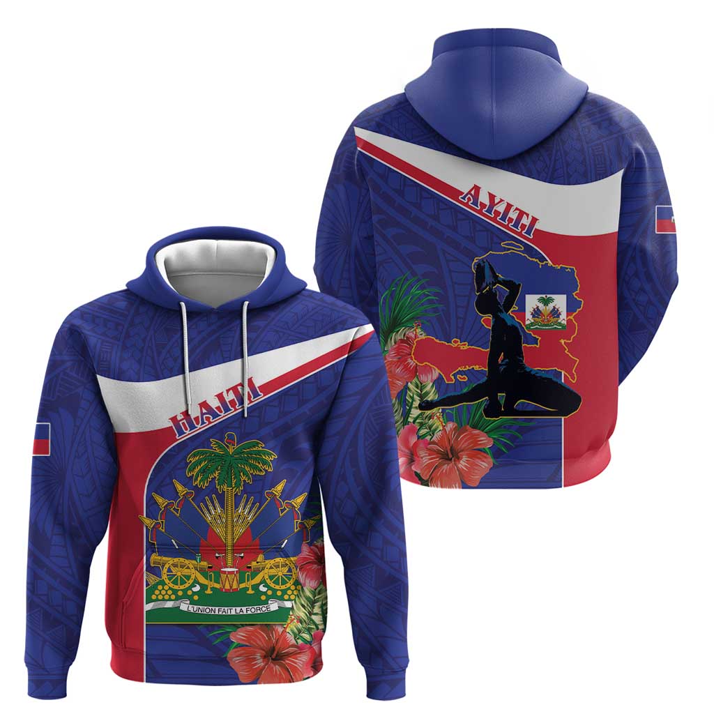 Haiti Hoodie Neg Marron Ayiti Map - Hibiscus Polynesian LT15