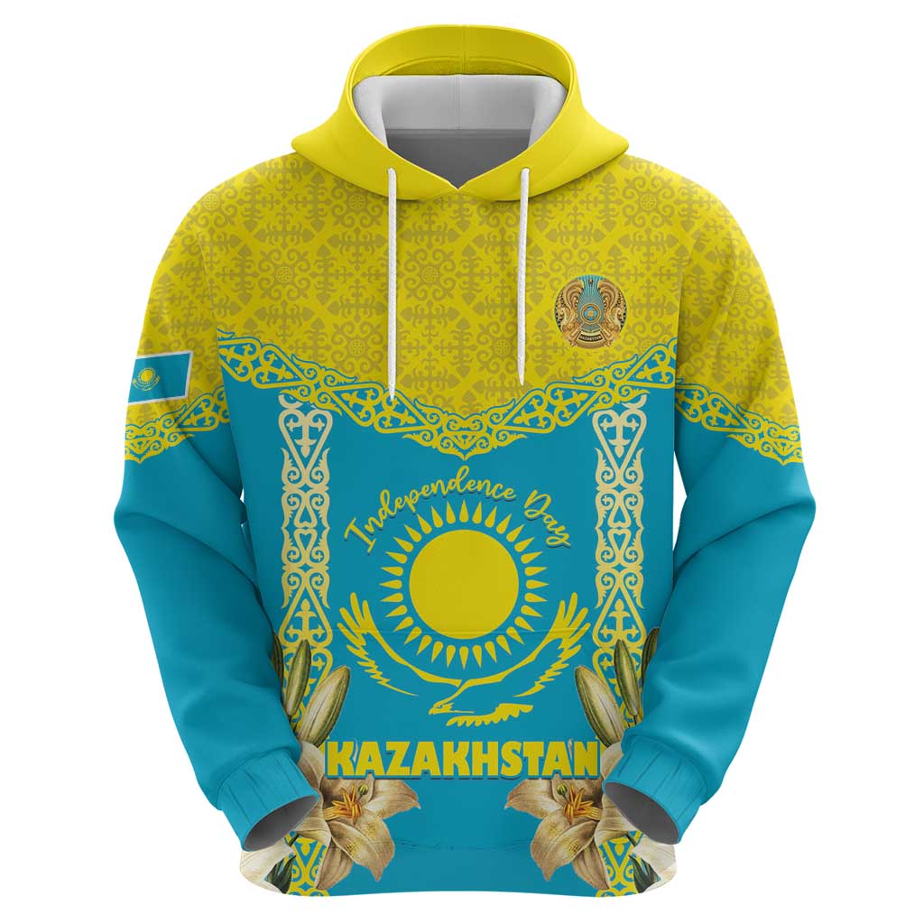 Personalised Kazakhstan Independence Day Hoodie Lilium Peregrinum - Kazakh Pattern LT15