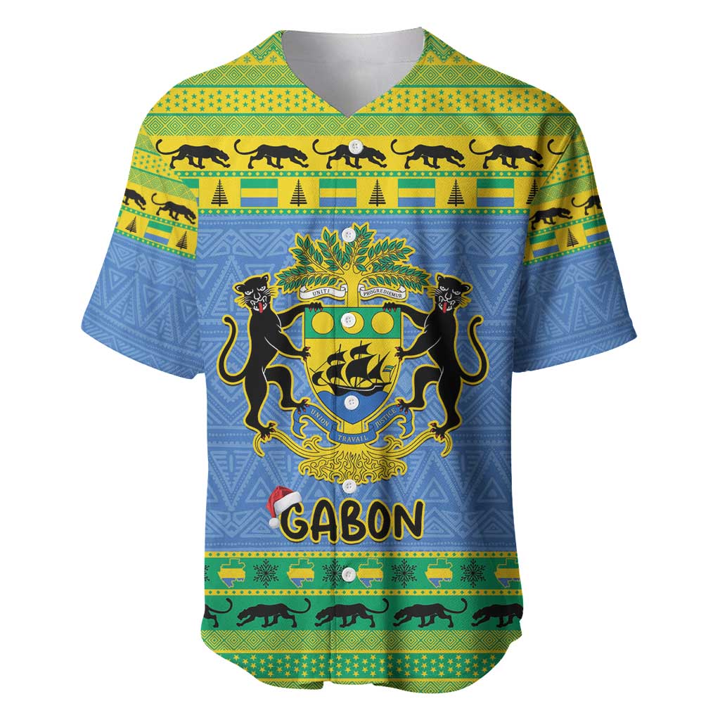 Afro Gabon Christmas Baseball Jersey Coat Of Arms Mix African Pattern LT15