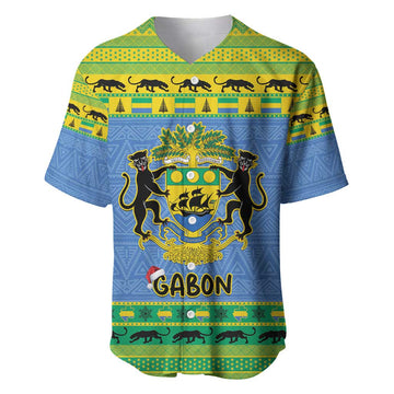 Afro Gabon Christmas Baseball Jersey Coat Of Arms Mix African Pattern LT15
