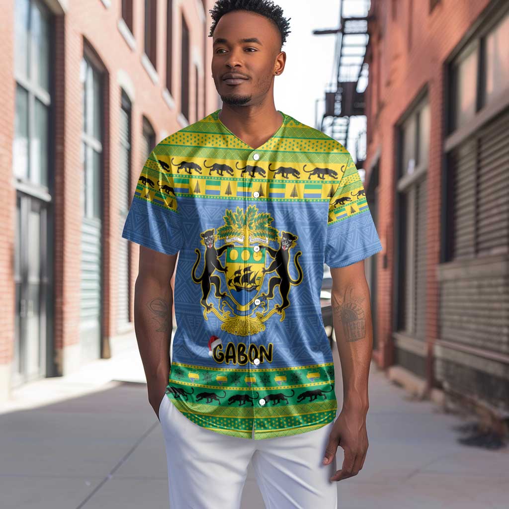 Afro Gabon Christmas Baseball Jersey Coat Of Arms Mix African Pattern LT15