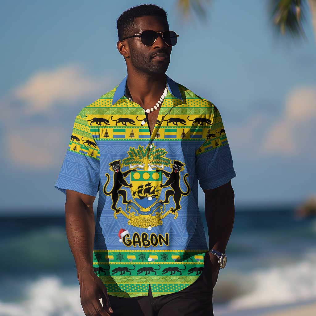 Afro Gabon Christmas Hawaiian Shirt Coat Of Arms Mix African Pattern LT15