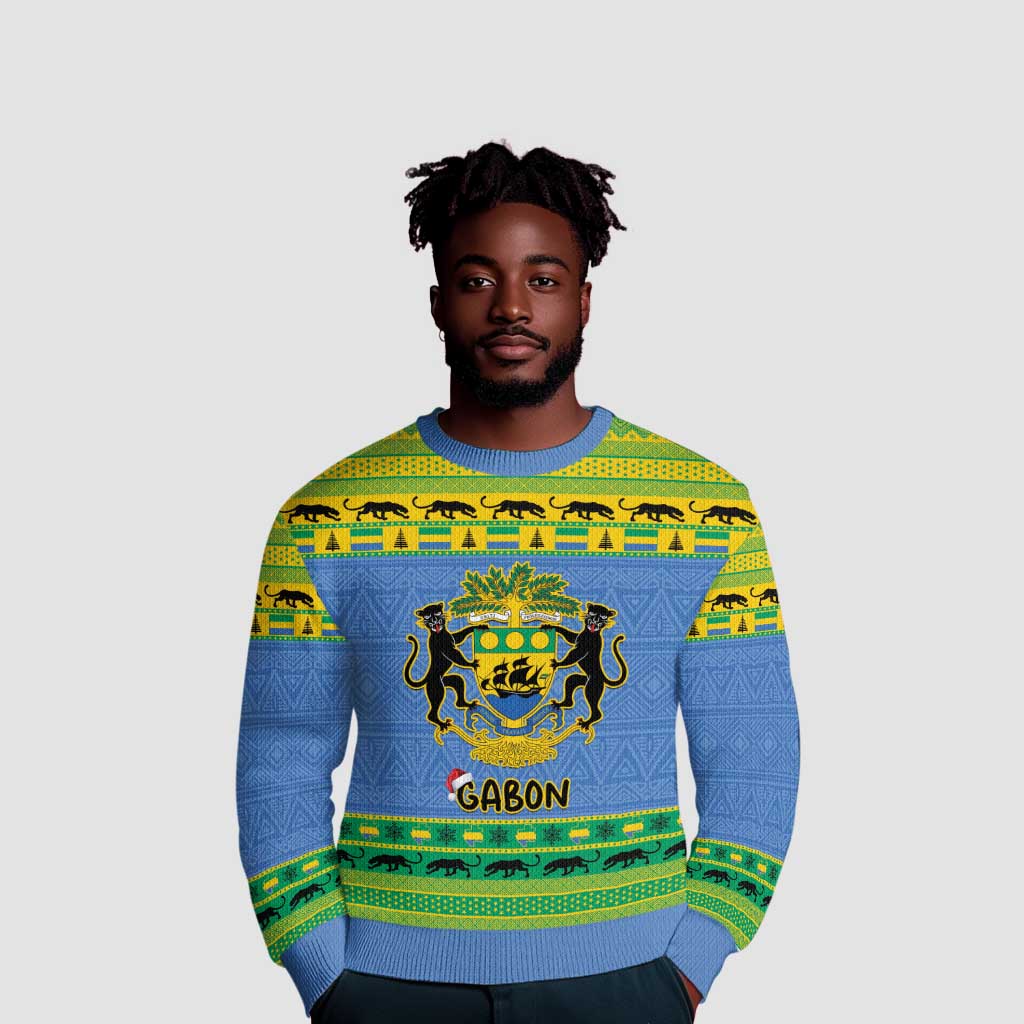 Afro Gabon Christmas Ugly Christmas Sweater Coat Of Arms Mix African Pattern LT15