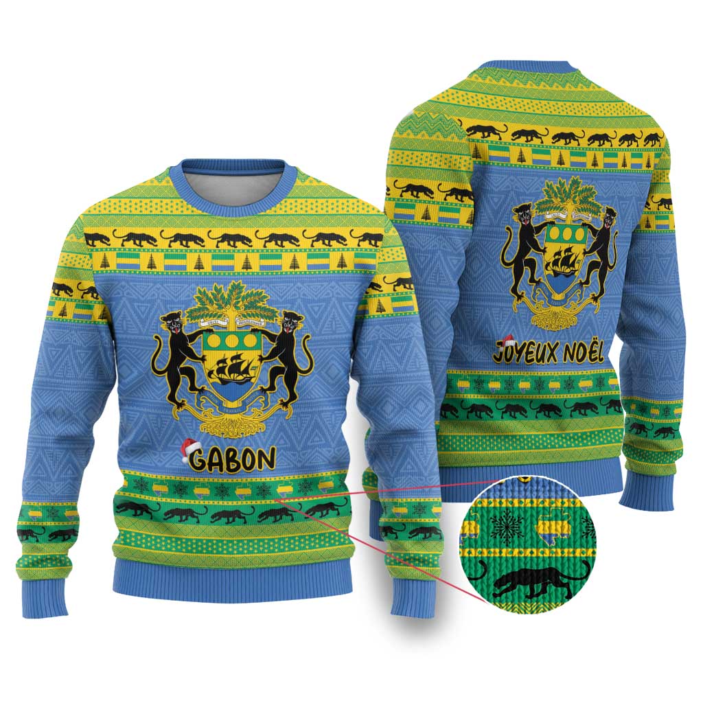 Afro Gabon Christmas Ugly Christmas Sweater Coat Of Arms Mix African Pattern LT15