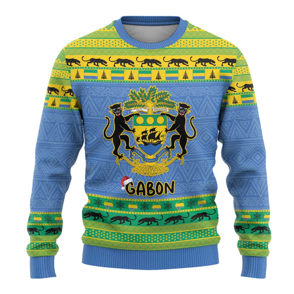 Afro Gabon Christmas Ugly Christmas Sweater Coat Of Arms Mix African Pattern LT15
