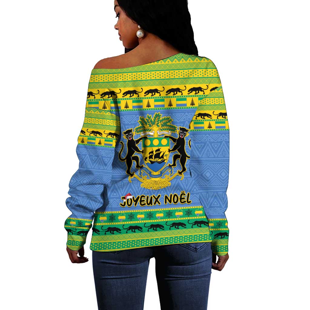 Afro Gabon Christmas Off Shoulder Sweater Coat Of Arms Mix African Pattern LT15