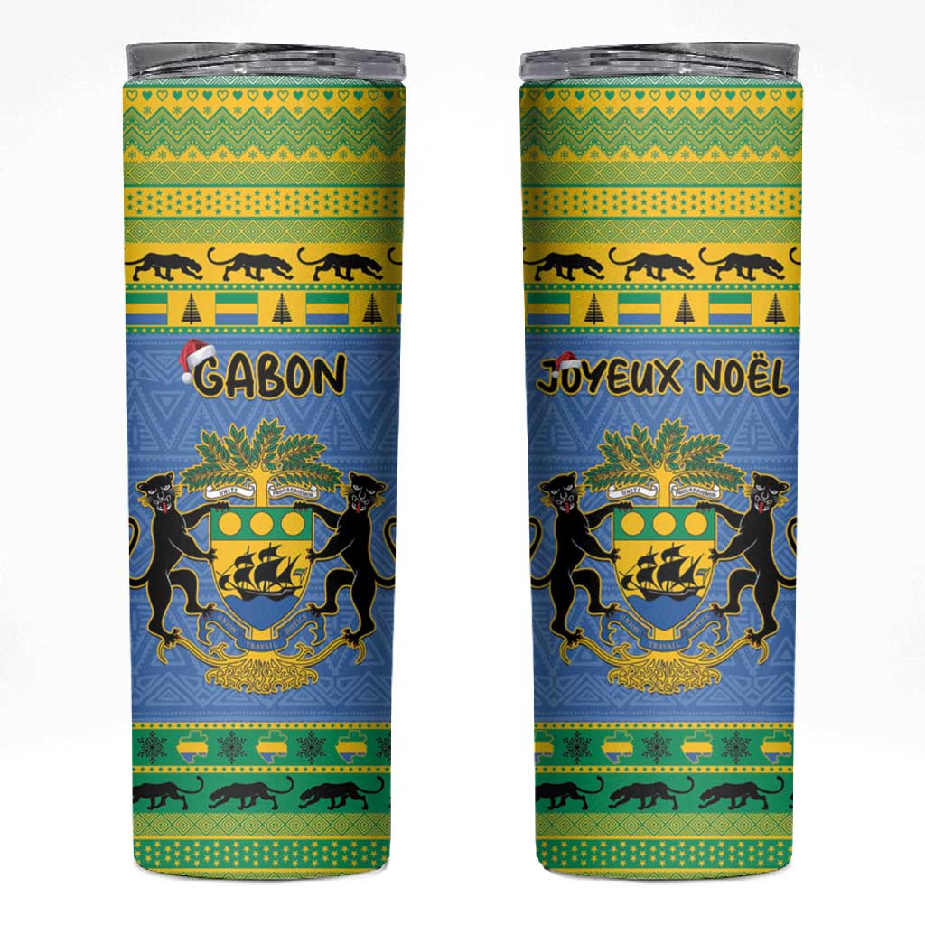 Afro Gabon Christmas Skinny Tumbler Coat Of Arms Mix African Pattern LT15