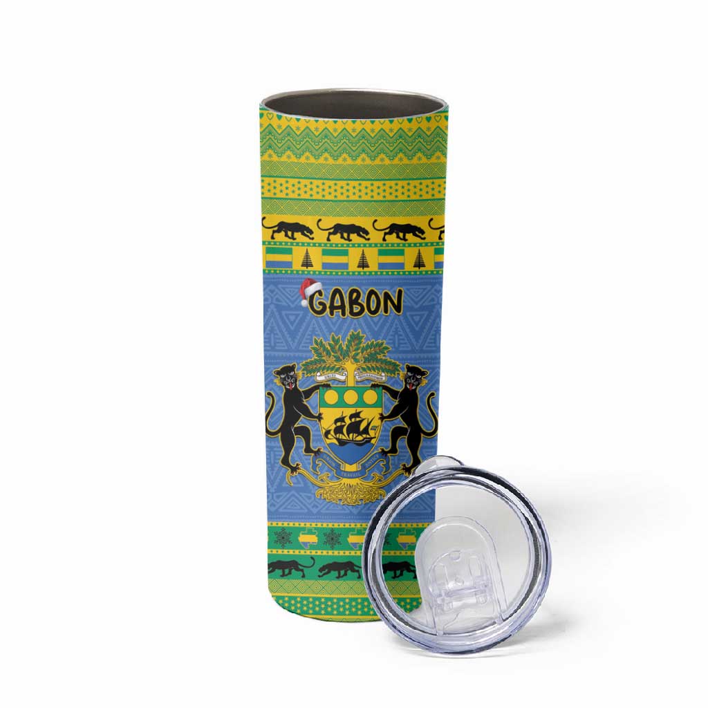Afro Gabon Christmas Skinny Tumbler Coat Of Arms Mix African Pattern LT15