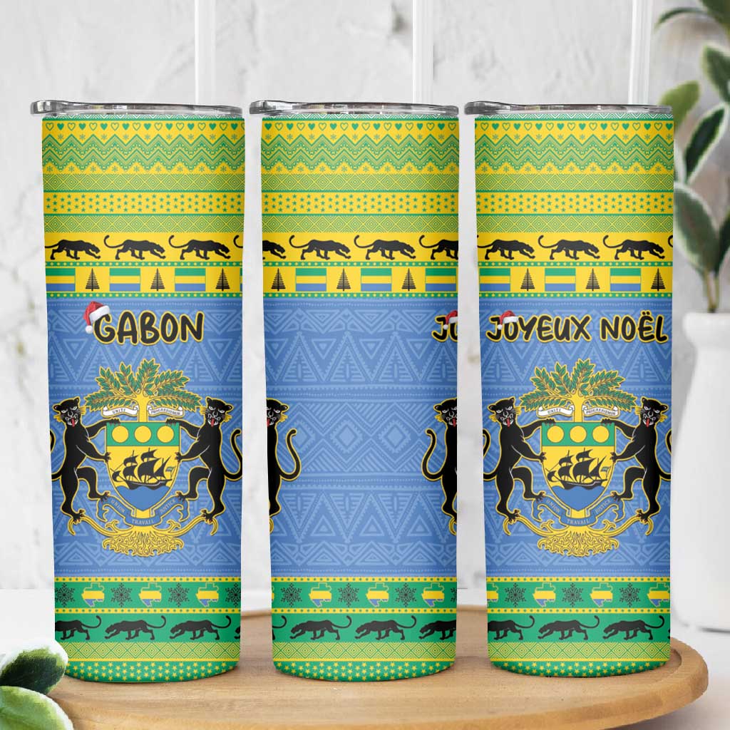 Afro Gabon Christmas Skinny Tumbler Coat Of Arms Mix African Pattern LT15