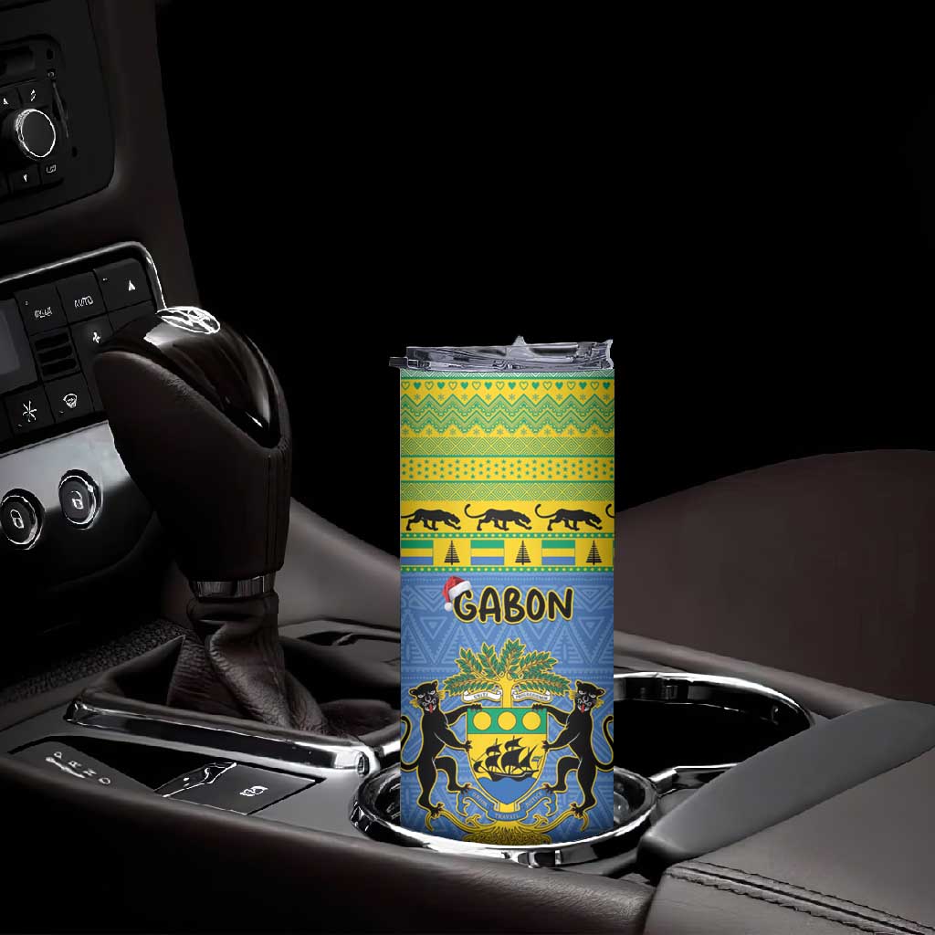 Afro Gabon Christmas Skinny Tumbler Coat Of Arms Mix African Pattern LT15