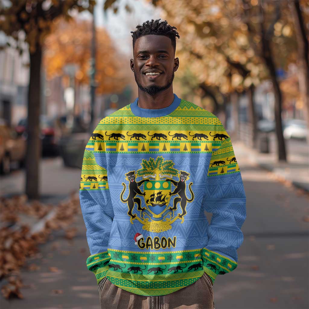 Afro Gabon Christmas Sweatshirt Coat Of Arms Mix African Pattern LT15