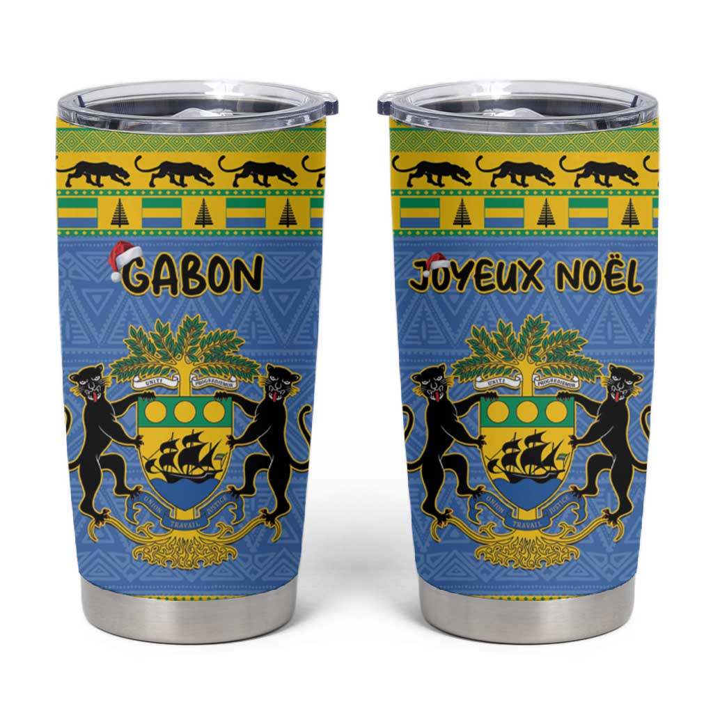 Afro Gabon Christmas Tumbler Cup Coat Of Arms Mix African Pattern LT15