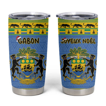 Afro Gabon Christmas Tumbler Cup Coat Of Arms Mix African Pattern LT15