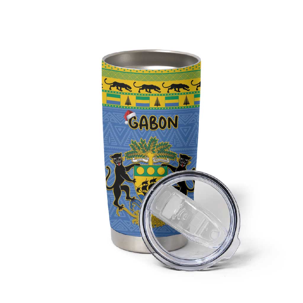 Afro Gabon Christmas Tumbler Cup Coat Of Arms Mix African Pattern LT15