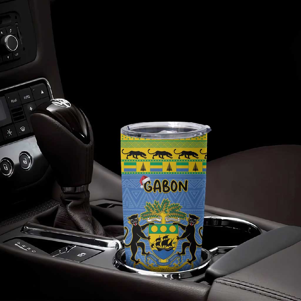Afro Gabon Christmas Tumbler Cup Coat Of Arms Mix African Pattern LT15
